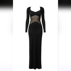 JLUXLABEL Black Long-Sleeve Mesh-Waist Maxi Dress